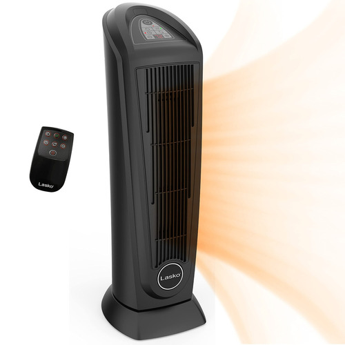 Lasko 751321 - Calentador De Espacio De Torre De Cerámica Digital Oscilante, Protección Contra Sobrecalentamiento, Temporizador, Control Remoto, 2 Modos De Calor, 1500 W, 22.5 Pulgadas, Negro, 751321