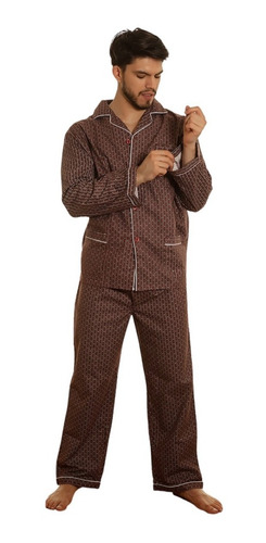 Imagen 1 de 10 de Pijama Hombre Franela Frizado Abotonado Algodon Abrigado