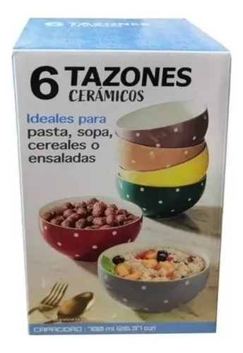 comprar Set De Tazones Con 6pza Cerámica Durable Lunares Con Relieve