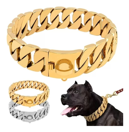 Collar De Cadena De Perro De Acero Inoxidable De 19 Mm A Tamaño Del Collar 16 Inches/41cm Color Dorado