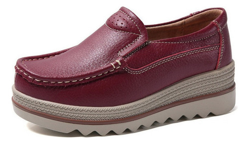 Zapatos Casuales Con Plataforma Cómoda, Piel.