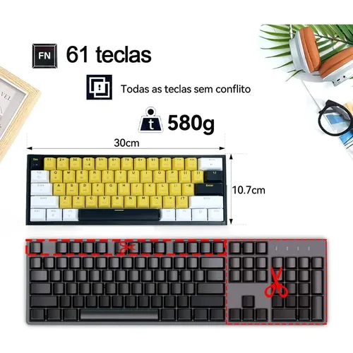Teclado Mecânico Gamer Mk25 60% Rgb 61 Teclas Switch Red Usb