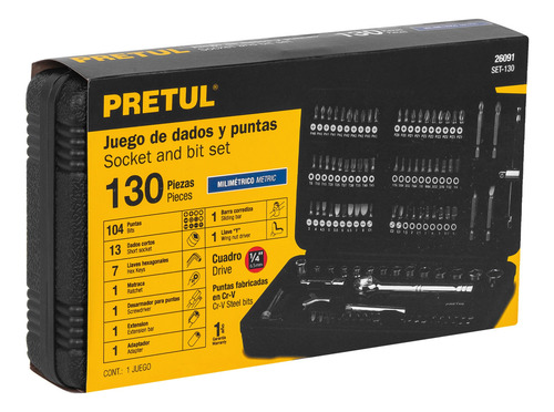 Juego 130 Herramientas 1/4 Mecánico Pretul