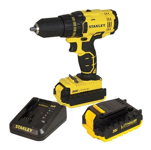 Taladro atornillador inalámbrico de 13mm Stanley SCD20C2 20V + accesorios con caja de cartón 220V 50Hz