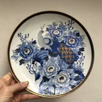 Comprar Plato Decorativo Porcelana Tsuji Pavo Real Y Flores Azul Oro
