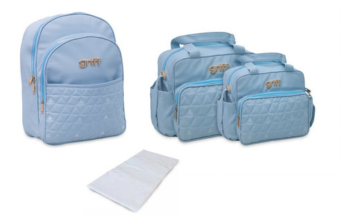 Kit  Bolsas E Mochila Maternidade Azul Claro 3 Peças