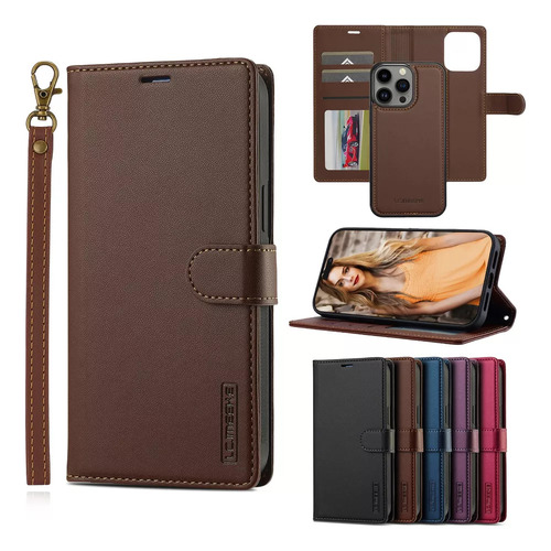 Funda Tipo Cartera De Piel Perforada Extraíble 2 En 1 Para I