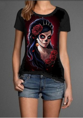 Blusa Fem. 5%off Divertida Cranio Caveira Mexicana Tatoo Top