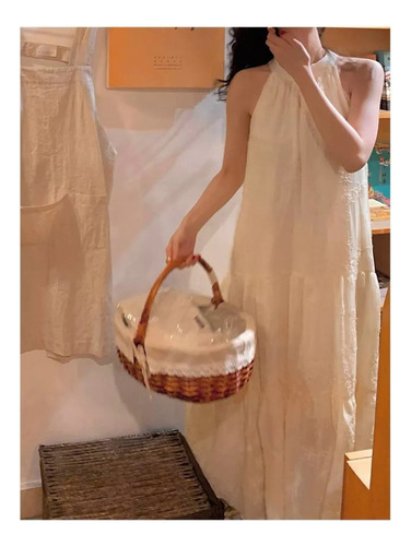 Vestido De Encaje Con Cuello Halter Sin Mangas En Color Liso