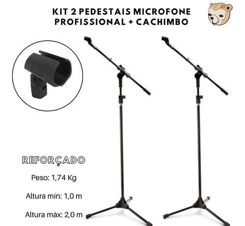 Kit 2 Pedestal Para Microfone + Cachimbo 