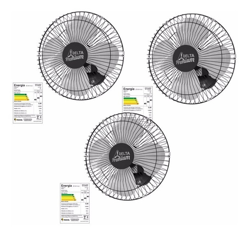 Kit 3 Ventiladores Oscilante Parede 50cm Premiun 60 Fios