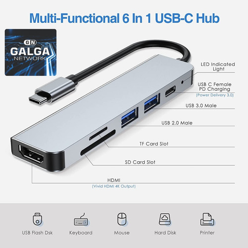 Imagen 4 de 10 de Hub Adaptador Tipoc (hdmi+2xusb 3.0+sd+microsd+tipoc Hembra)