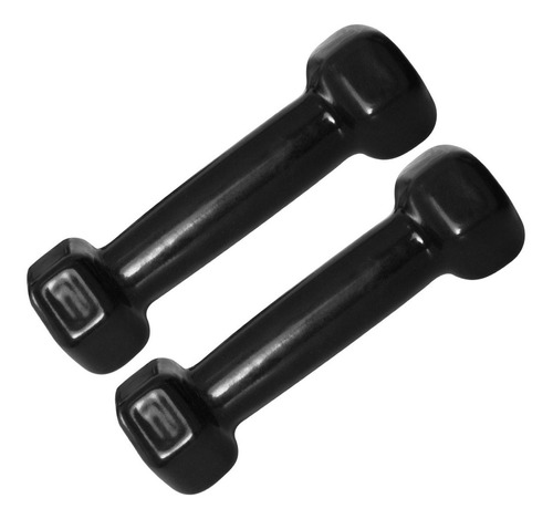 2 Halteres Dumbbell Sextavado Emborrachado 1kg Peso Academia Cor Preto