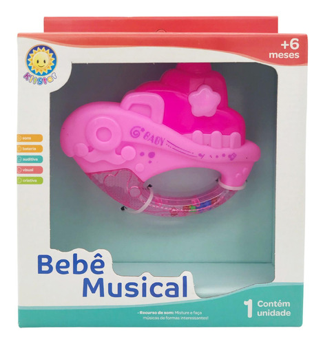 Brinquedo Bebê Musical Chocalho Barquinho Rosa