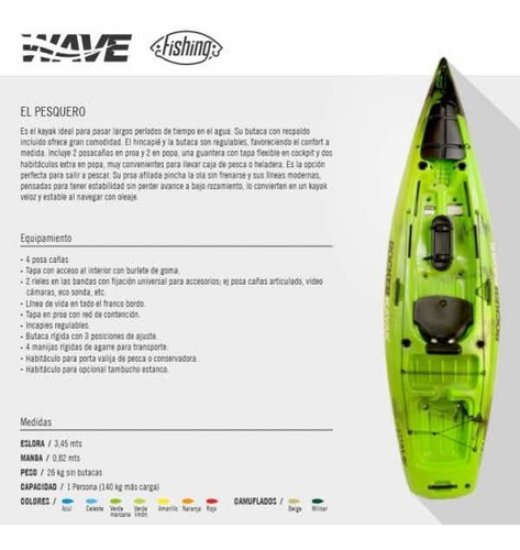 Imagen 5 de 9 de Novedad 2019 Kayak Rocker Wave Fishing Con Remo W1 Nautica Adrogue