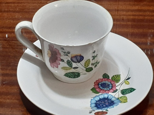 Taza De Te O Chocolate Con Plato En Loza Retro Vintage 