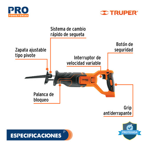 Sierra Sable Inal., 20v, S/accesorios, Truper Pro