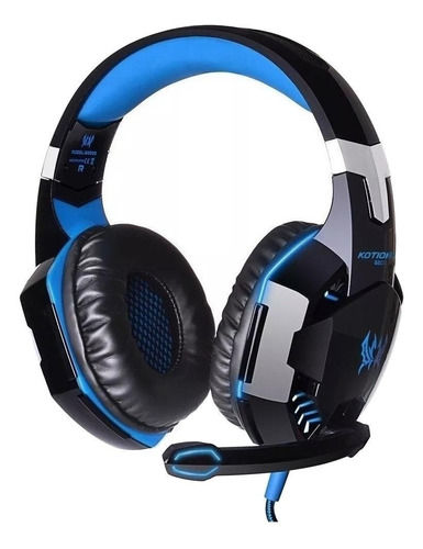 Imagem 1 de 3 de Fone de ouvido over-ear gamer Kotion G2000 preto e azul com luz LED