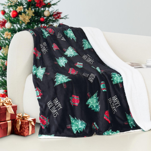 Manta Reversible De Franela Y Sherpa 127 X 152 Cm Navidad