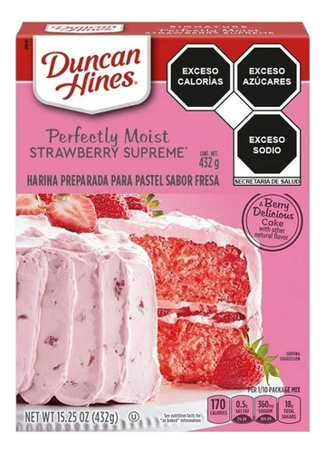2 Pza Harina Para Preparar Pastel Duncan Hines Fresa 432g