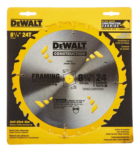 Disco Sierra Dewalt 8 1 / 4i Atb Framing Con 5 / 8i Eje 24