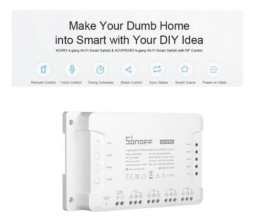 Imagen 3 de 9 de Switch Sonoff 3 De 4 Canales, 433mhz Con Wifi