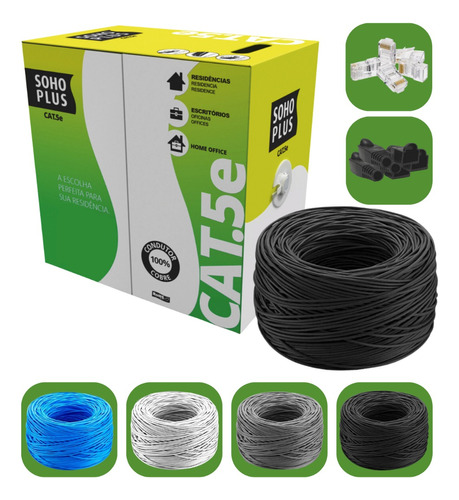 Cabo Rede Furukawa Cat5e C/ 100 Metros Azul + 20 Conec Capa Cor Preto