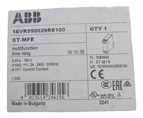 Relevador De Tiempo Abb Ct-mfe 220vac 3a 0.5s-100h