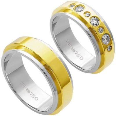 Aliança De Ouro E Ouro Branco 18k 750 Largura 7.00mm Altura