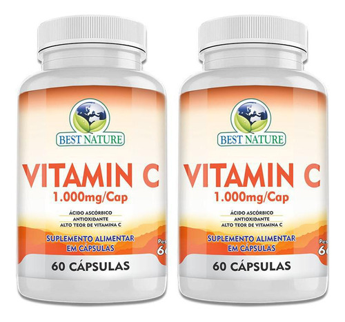 Vitamina C 1000mg 60 Caps Vegana Acido Ascobico Puro