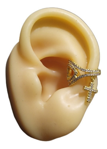 Piercing De Argola Falso Fake Cruz Pedra Zirconia Folheado Cor Dourado