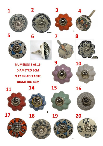 Imagen 3 de 7 de Pack X8 Tiradores De Cerámica Manija Cajones Muebles Perilla