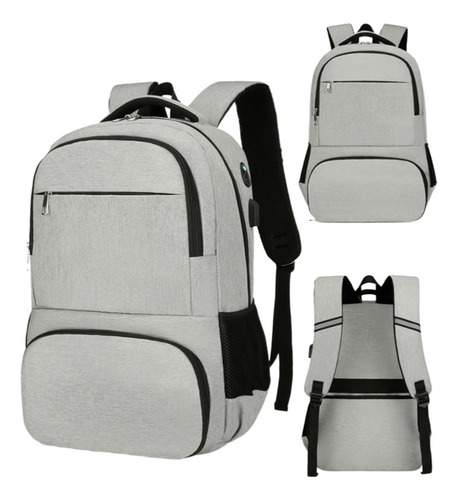 Mochila Para Laptop 15 Pulgadas 35l Antirrobo E Impermeable Gris Liso