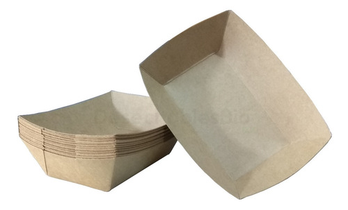 Imagen 1 de 6 de 50 Charolas Bandeja Comida 14.5x10 Cm Cartón Kraft Ecológica