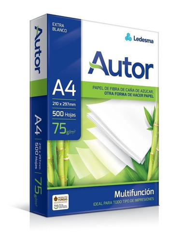 Imagen 1 de 1 de Resma Autor A4 multifunción de 500 hojas de 75g color blanco por unidad
