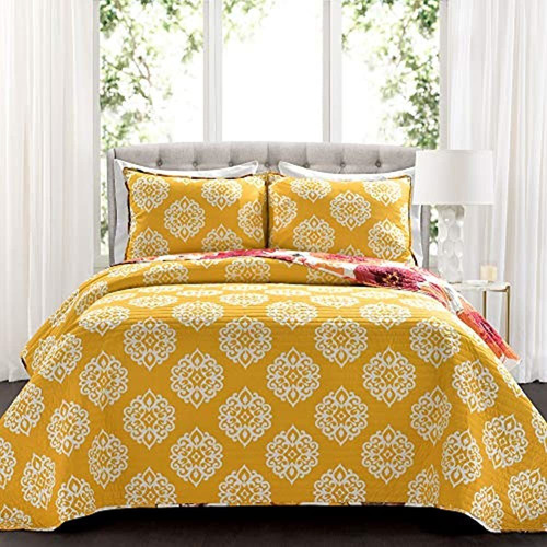 Lush Decor - 16t005050 Leah Quilt Floral 3 Piezas Reversible