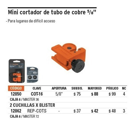 Mini Cortador De Tubo Para Cobre 5/8pg Truper