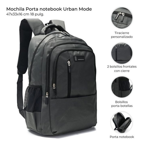 Mochila Wanderlust Portanotebook Compartimento Urban Cts Gris Oscuro