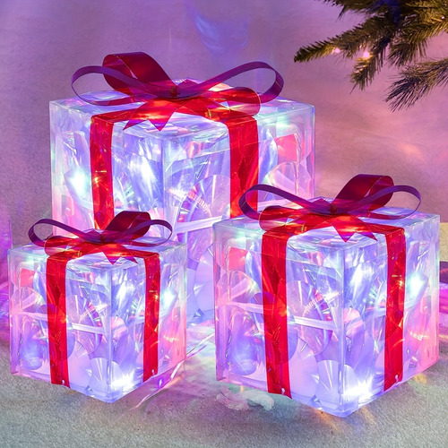 Cajas De Regalo De Navidad Luminosas De 3 Piezas