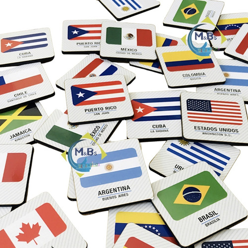 Imagen 3 de 6 de Memotest Banderas Americas Juego Memoria Caja Madera Niños