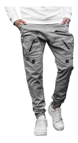 Hombre Cargo Bolsillo Pantalones Streetwear Joggers Hip Hop