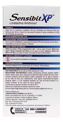 Sensibit Xp Solución 5mg/30mg/5ml Sabor Durazno 120 Ml
