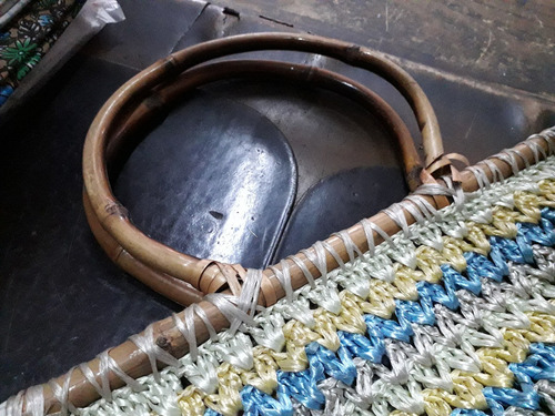 Bolsa Cartera Vintage Tejida Nylon Artesanal Manijas Mimbre