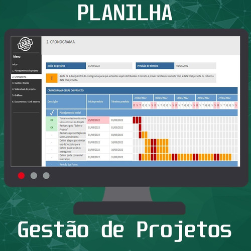 Imagem 1 de 8 de Planilha Projetos Excel: Planejamento, Cronograma E Gráfico