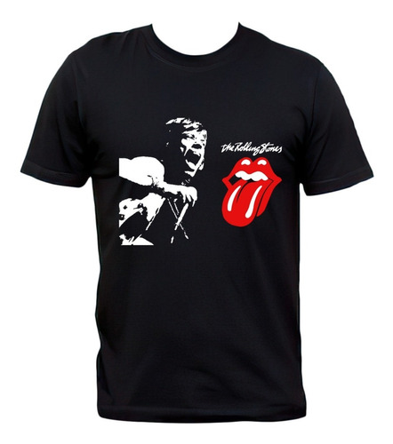 Remera Negra Rolling Stones Mick Jagger 100% Algodón