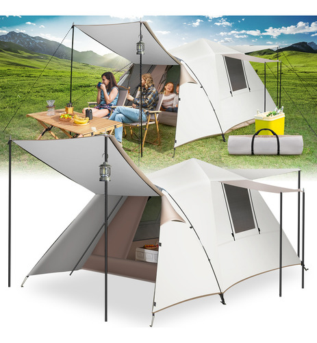 Carpa Plegable Automática Rowide Upf 50 Impermeable 3000 Mm Tela Oxford 210d 6 a 8 Personas Carpa de Color Blanco Casa de Campaña
