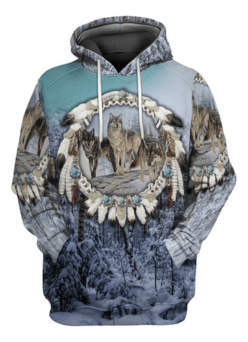 Hermoso Nativo Tribal De Wolf En 3d Hoodies Impresos