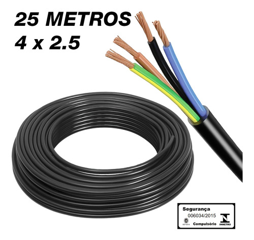 Kit 25 Metros Cabo Pp 4 Vias De 2,5mm 4x2,5mm