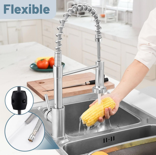 Llave Mezcladora Grifo Monomando Acero Inoxidable Cocina Plateado