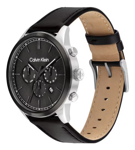 Reloj Para Hombre Calvin Klein 25200379 Piel Negro 44 Mm Bisel Plateado